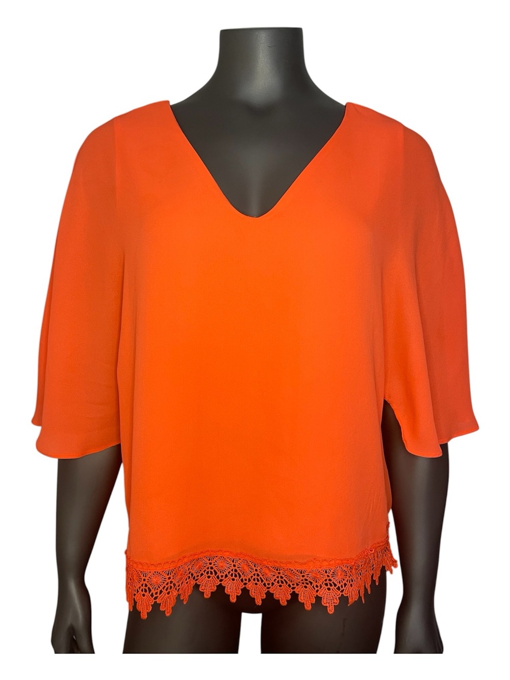 GB Gianni Bini Top Women’s S Neon Orange Layered Blouse Crochet Lace Batwings